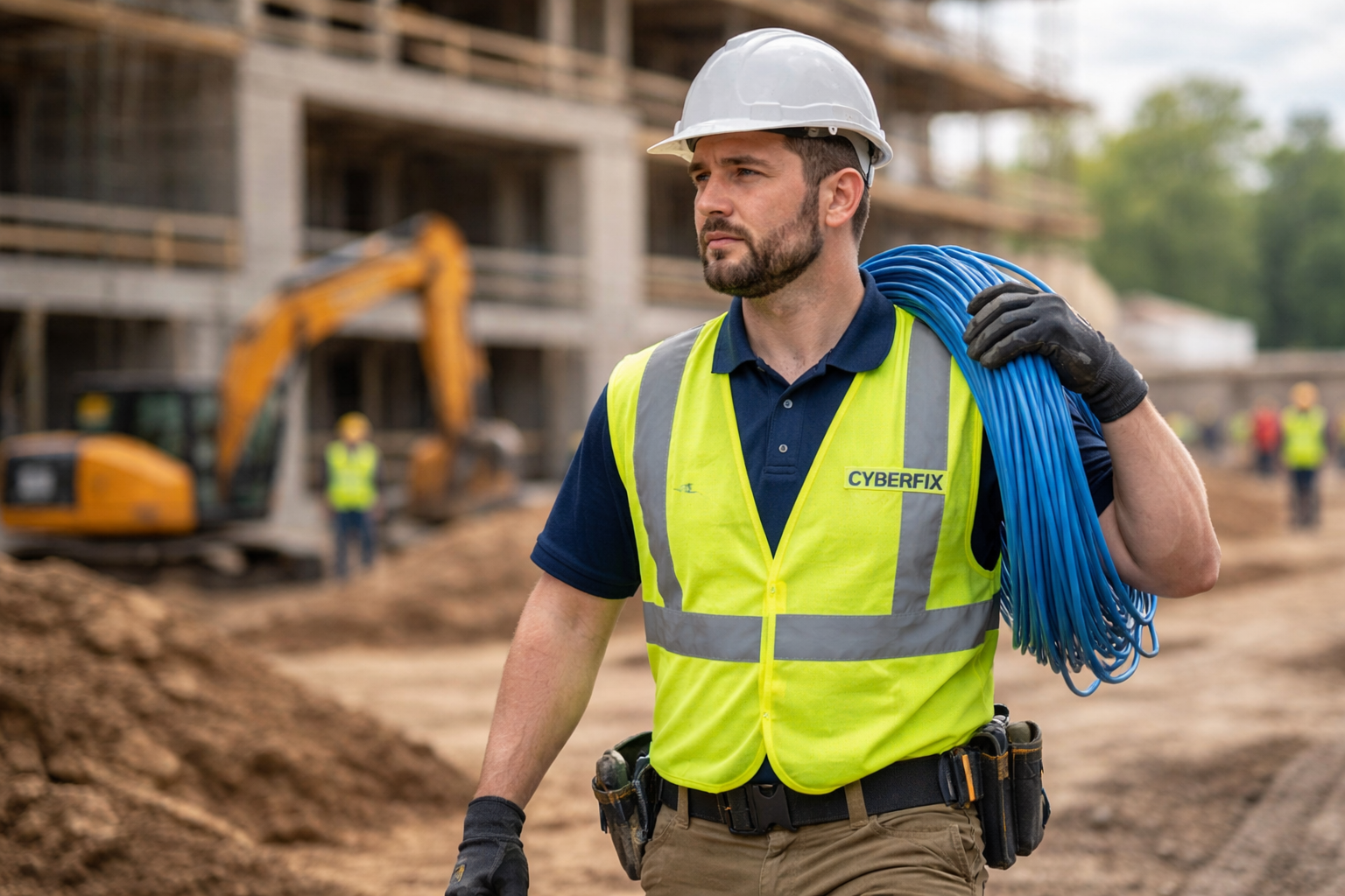 Cyberfix technicians deploying network infrastructure at a construction site